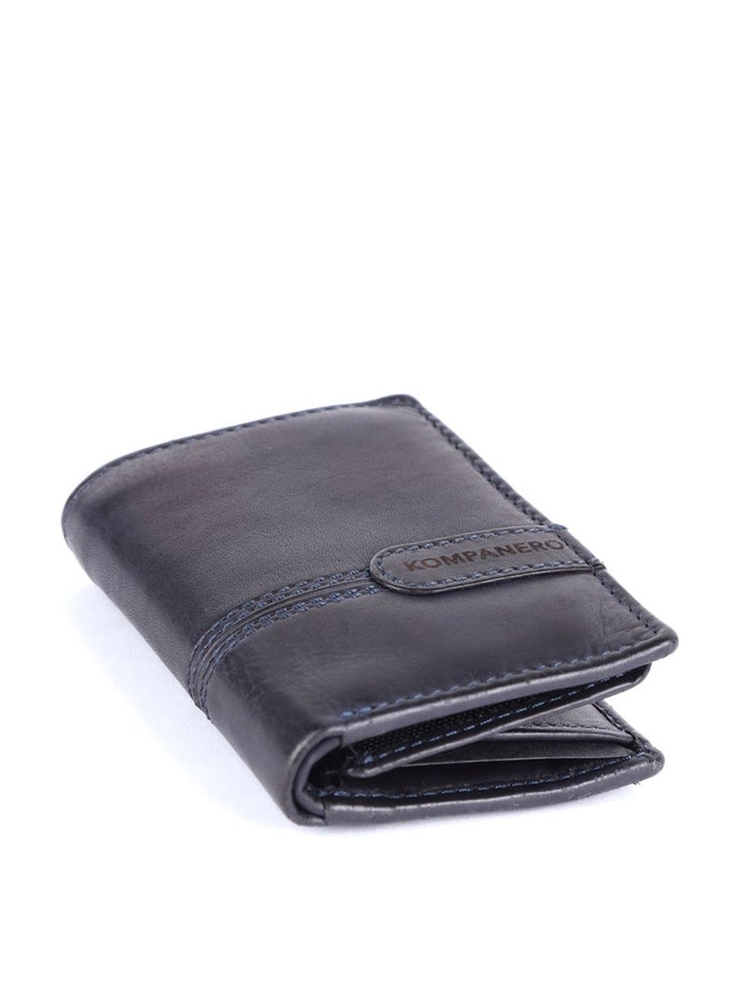 KOMPANERO Brooks Blue Leather Textured Bi-Fold Wallet