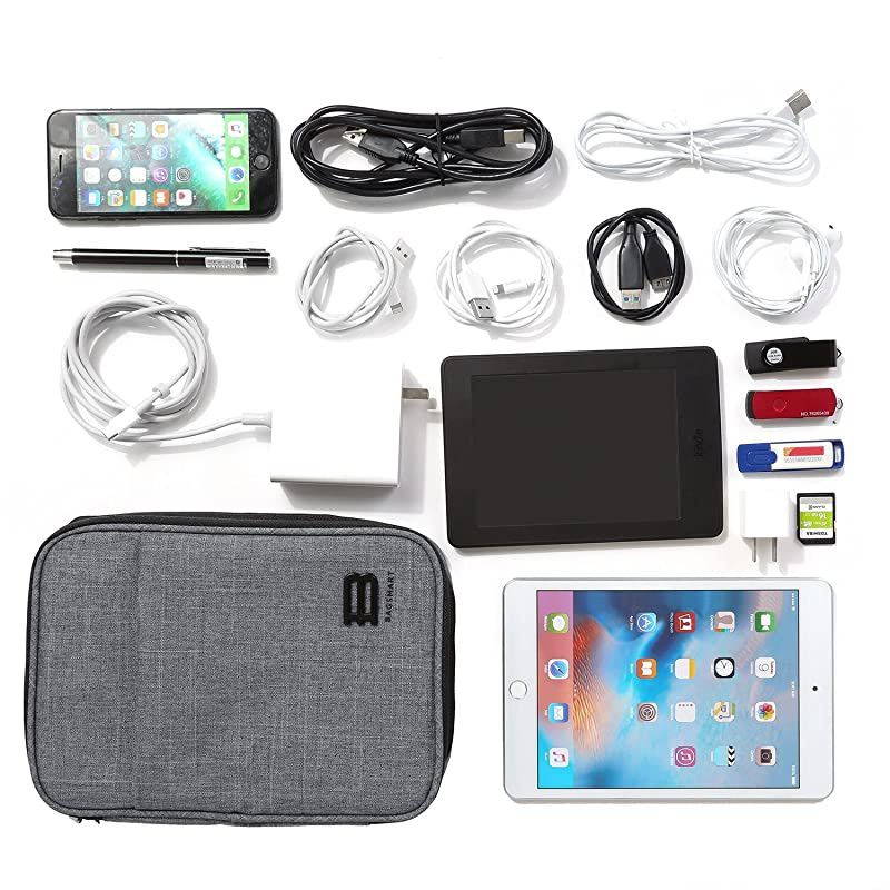 Electronic Organizer Double-Layer Travel Cable Organizer Electronics Accessories Cases for Cables, iPhone, Kindle, Grey