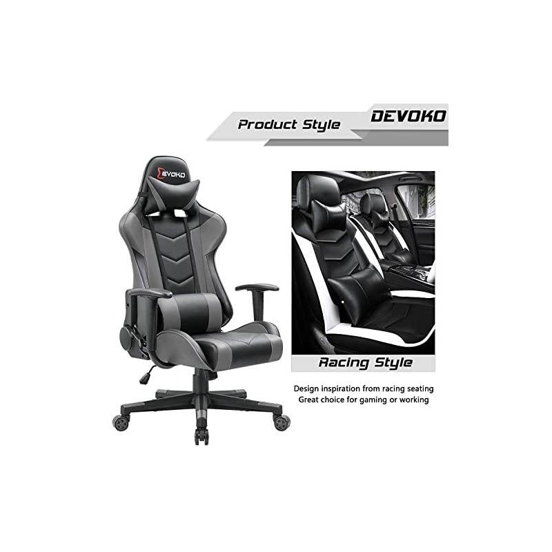 Ergonomic Gaming Chair Racing Style Adjustable Height High Back PC Computer Chair with Headrest and Lumbar Support Executive Office Chair (Grey)
