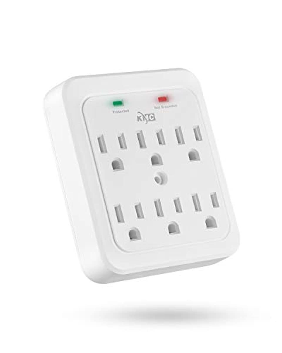 KMC Wall Surge Protector, 980 Joule, 6-Outle Wall Plug Adapter Power Strip, White