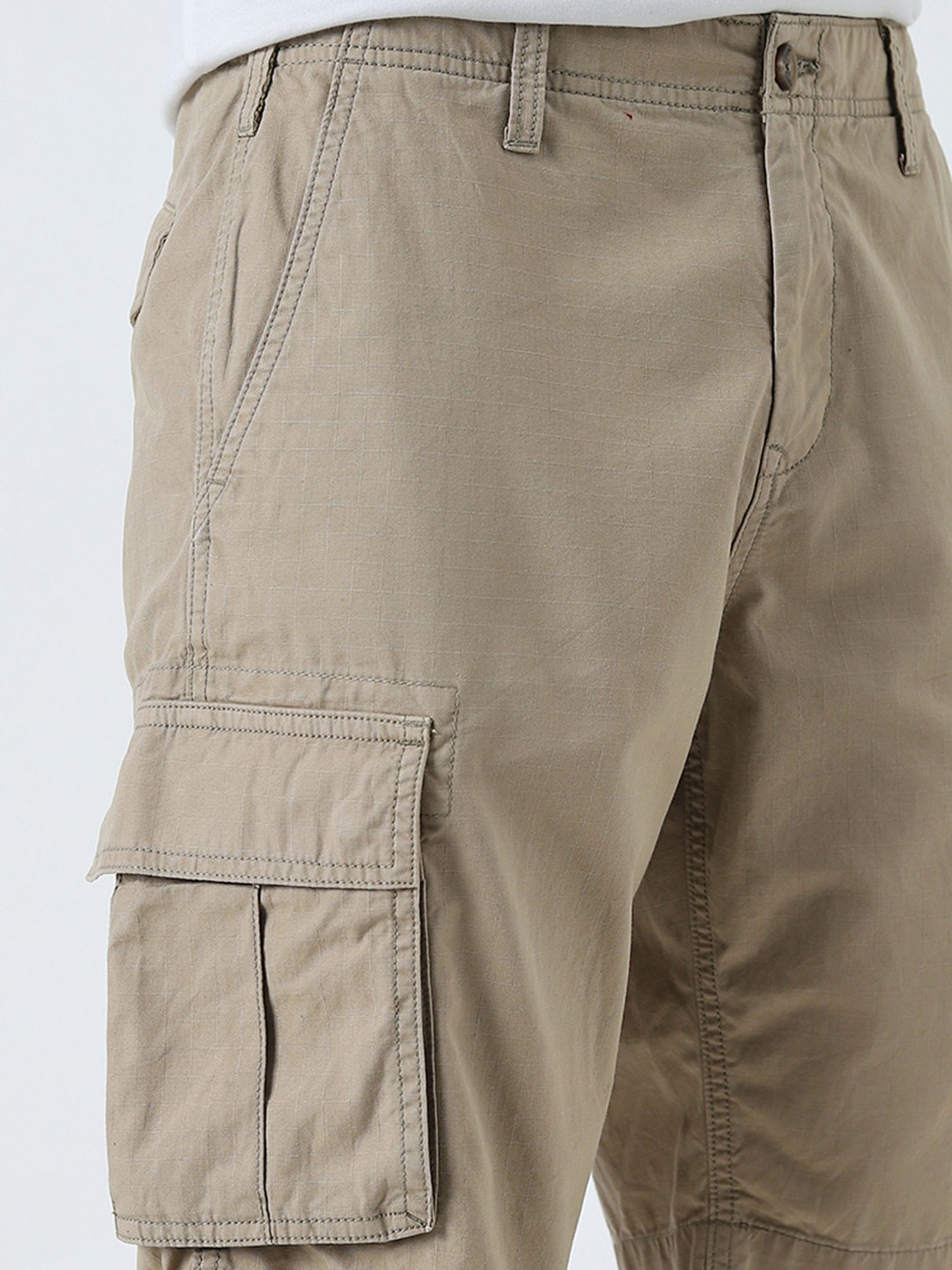 WES Casuals by Westside Khaki Relaxed-Fit Mid-Rise Cotton Cargo Shorts