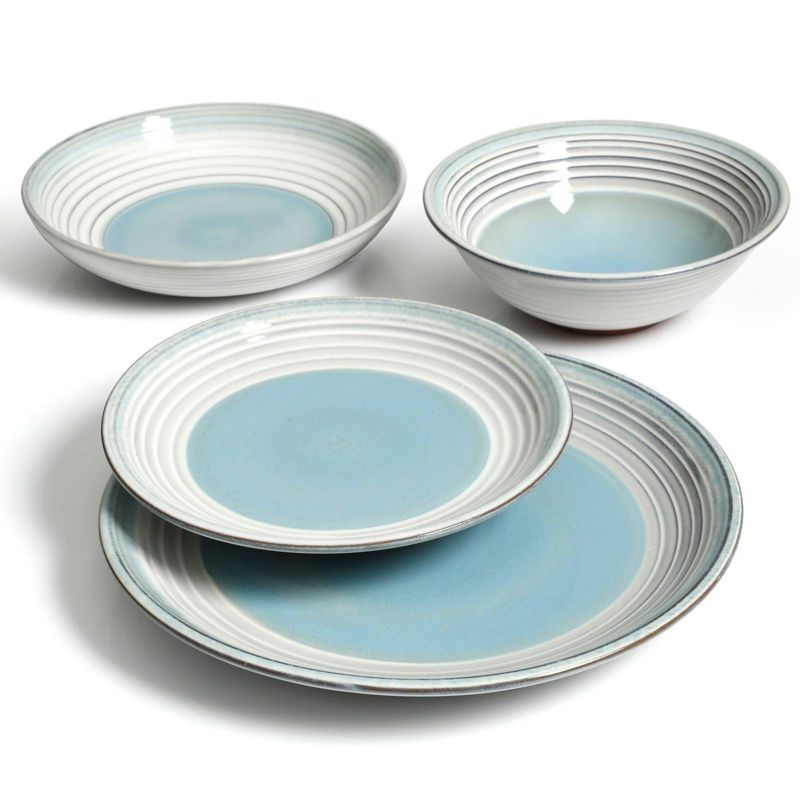 Gibson Elite 16pc Terracotta Sunbreeze Double Bowl Dinnerware Set Blue