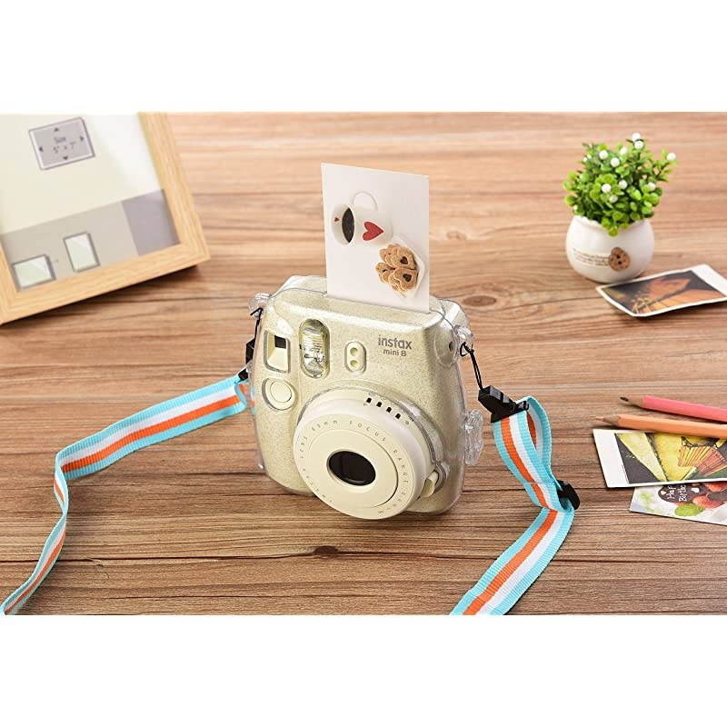 Glitter Crystal Case Compatible with Fujifilm Instax Mini 9/8/8+ Instant Film Camera with Cute Adjustable Strap. (Do not fit Mini 11 Camera ) - Transparent