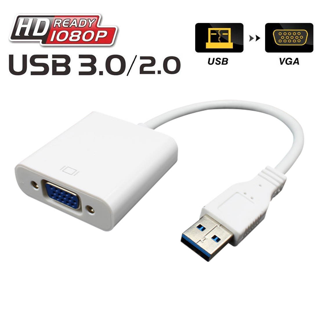 Wanmingtek USB 3.0/2.0 to VGA Adapter, High Speed USB to VGA Adapter PC Laptop Full HD External Video Card Multi-Display Video Converter for Win 7/8/10, NO Need CD Driver (Blue)