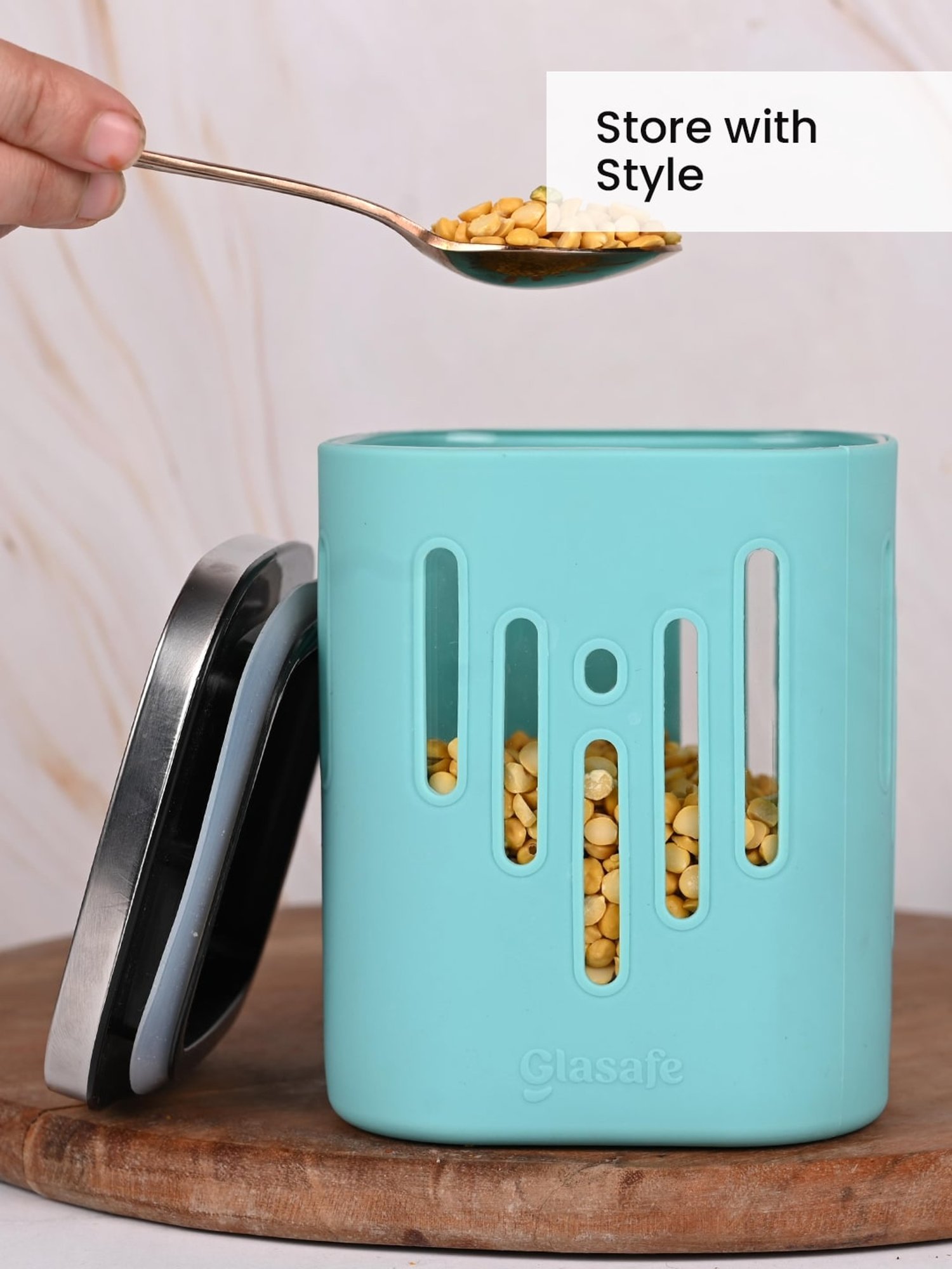 Glasafe 'O' Grip Mellow Green Borosilicate Containers - Set of 2 (900ml)