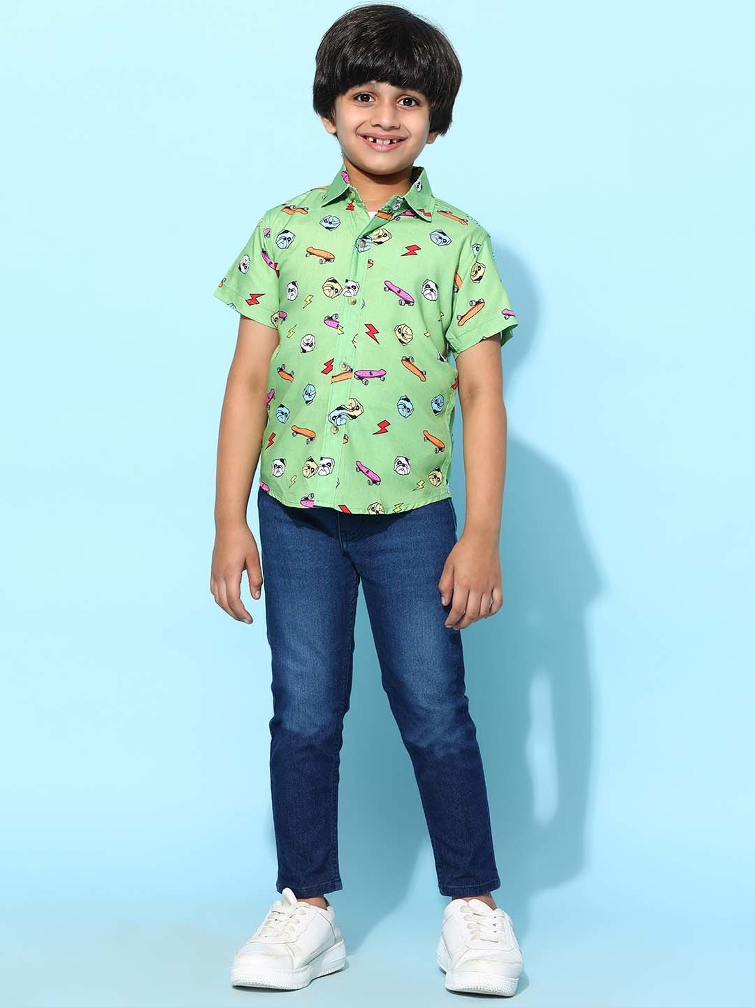 Tales & Stories Kids Green Printed Shirt