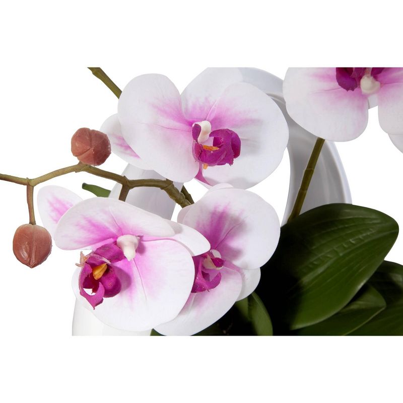 Dahlia Studios Pink White Phalaenopsis Orchids 13" Faux Floral in White Pot