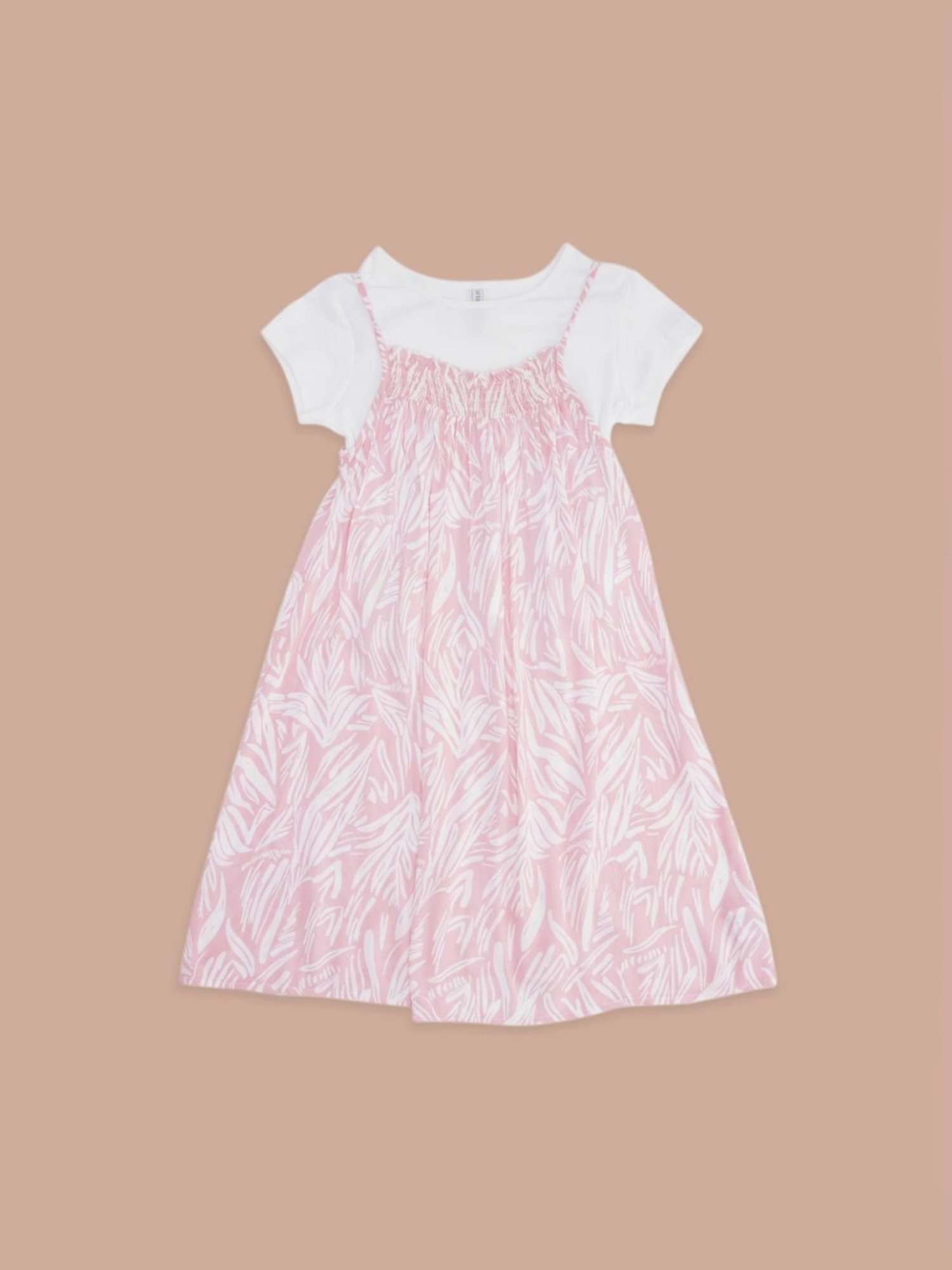 Pantaloons Junior Pink & White Cotton Printed Dress Set