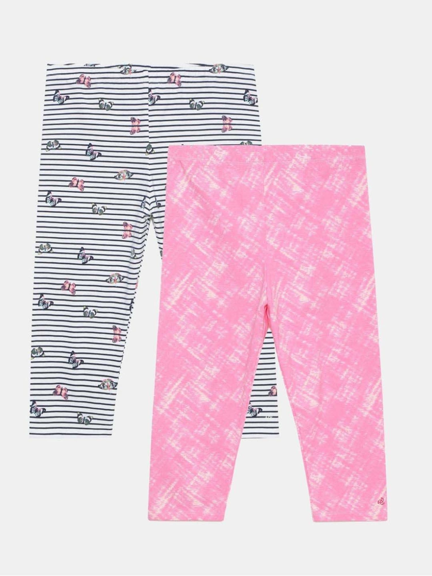 Jockey Kids Pink & Grey Cotton Printed Leggings (Pack of 2) - Assorted