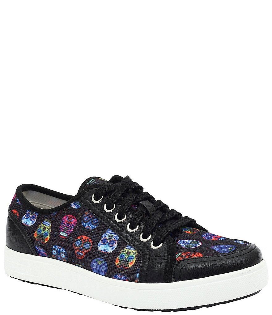 Traq by Alegria Sneaq Sugar Skulls Print Dream Fit Knit Pedometer Sneakers