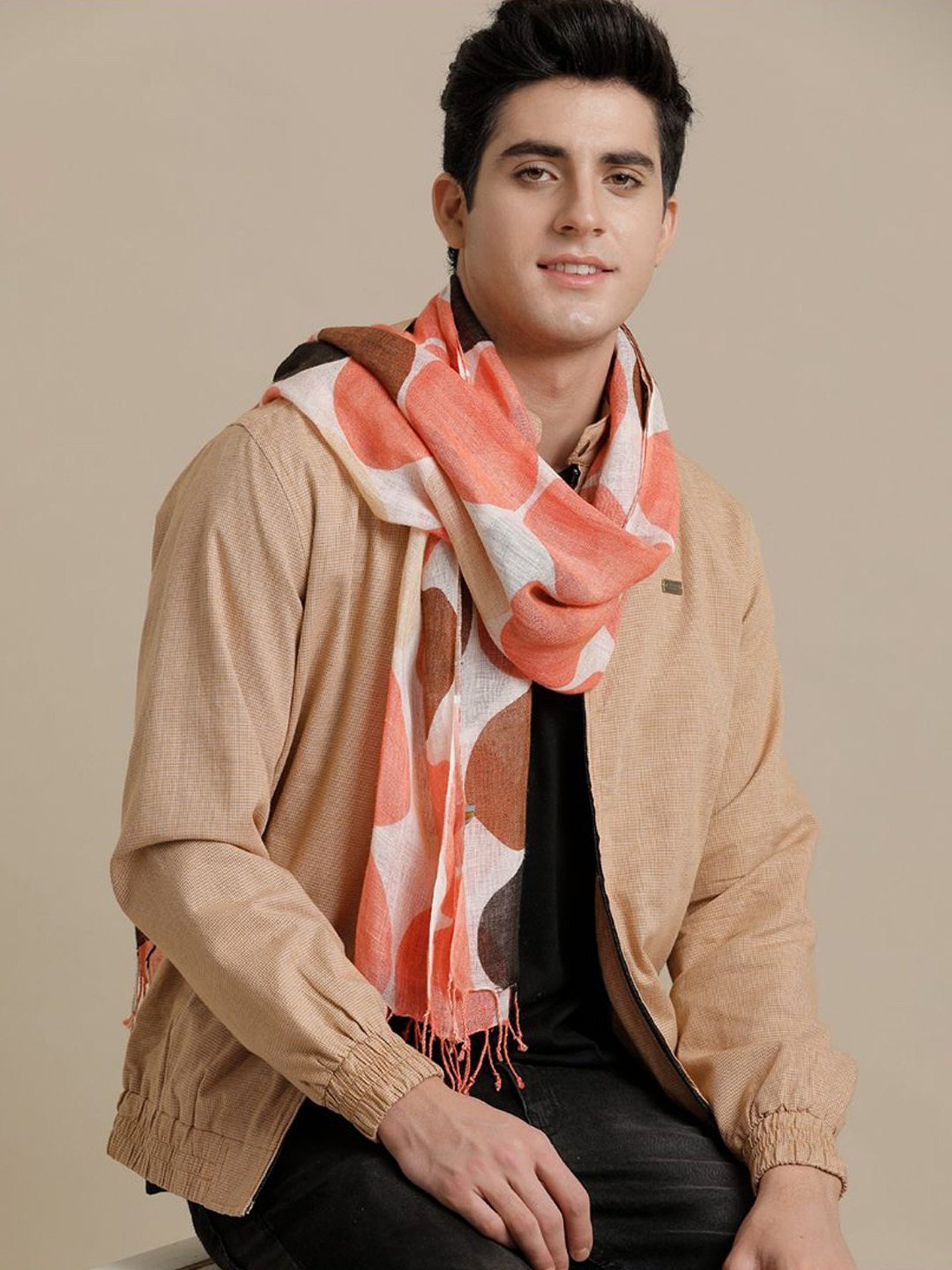 Linen Club Multicolor Printed Pure Linen Stole