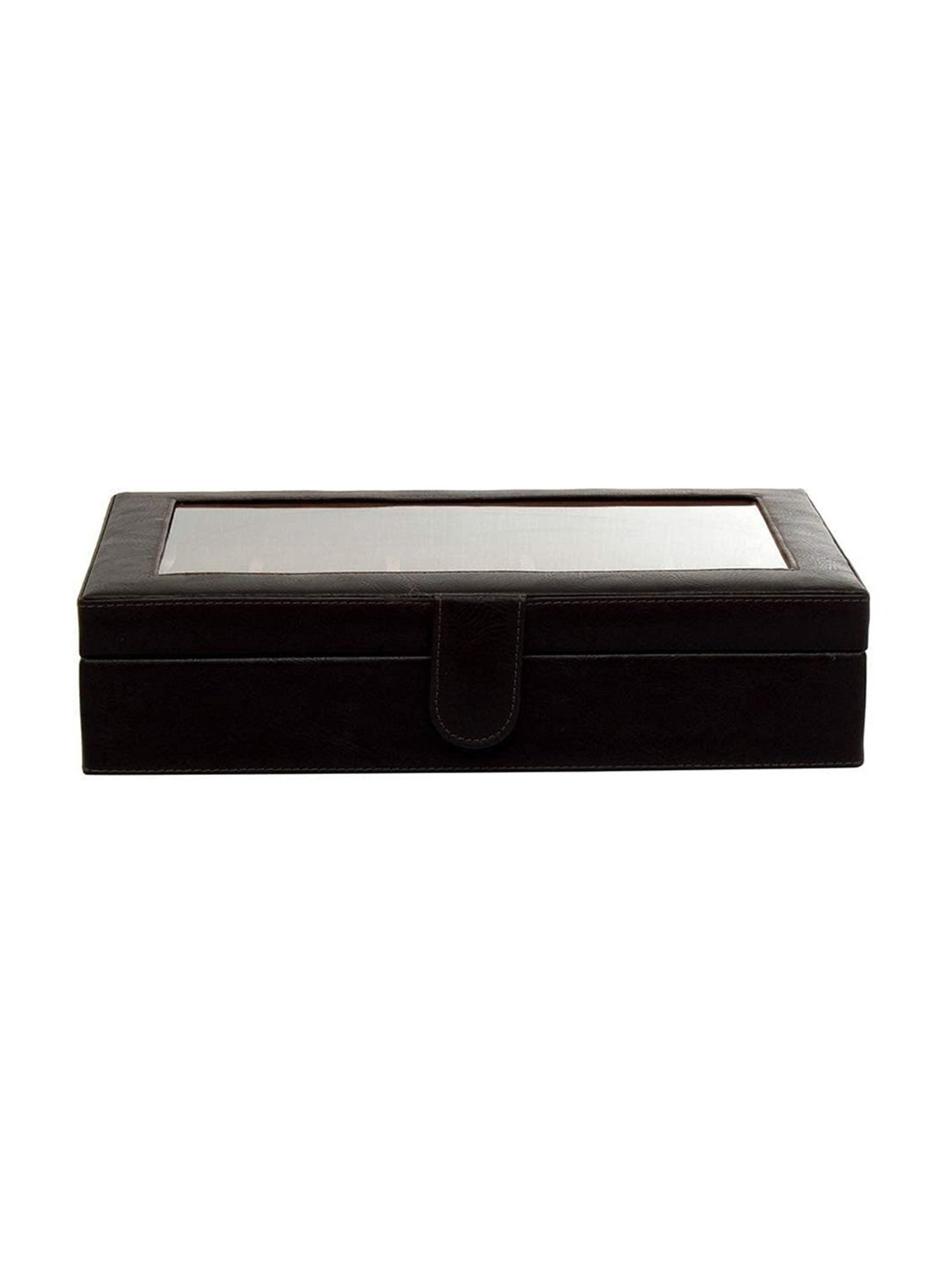 Leather World Black Watch Box Holder Organizer Case in 10 Slots