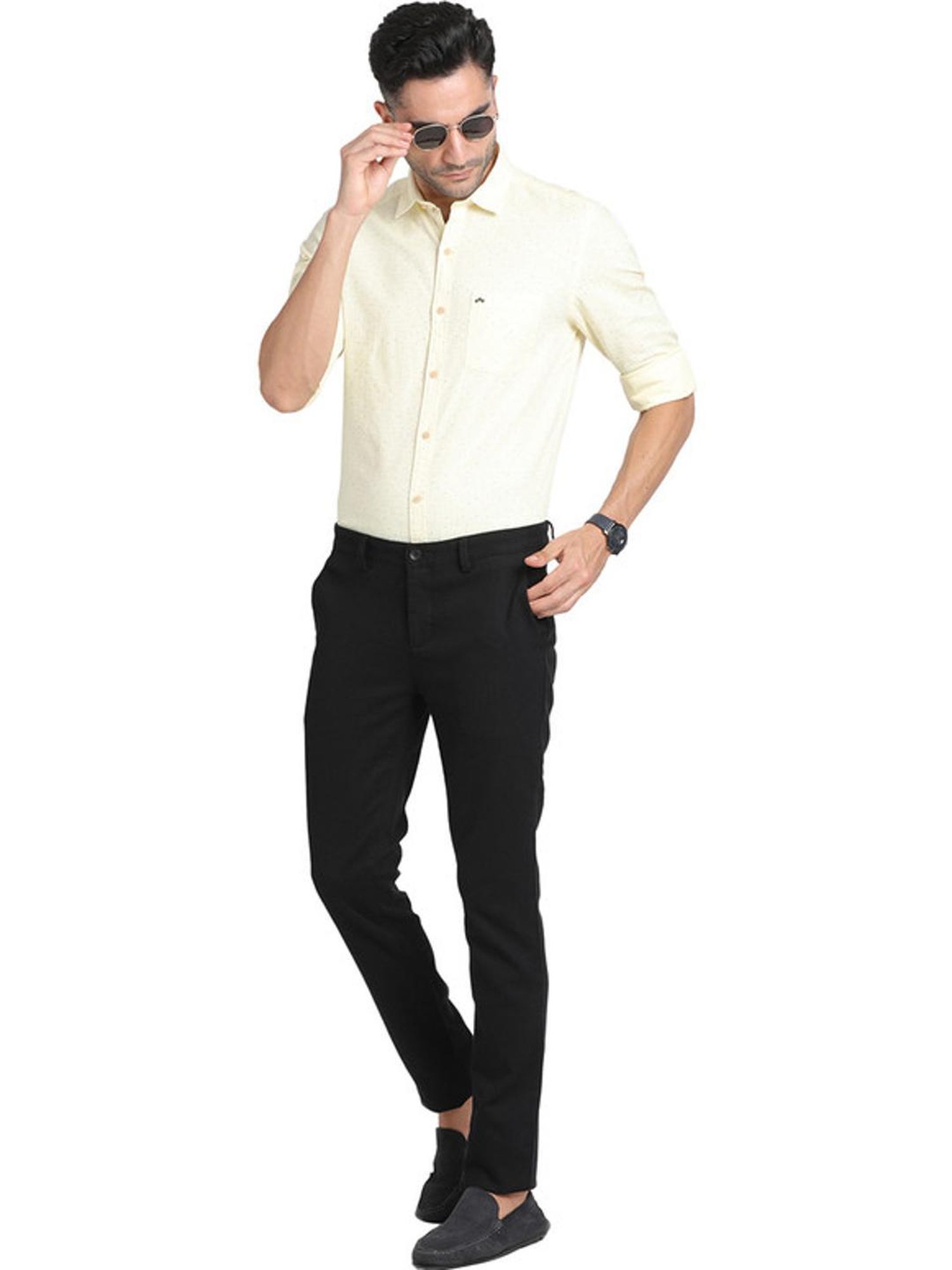 Turtle Yellow Cotton Slim Fit Printed Shirt