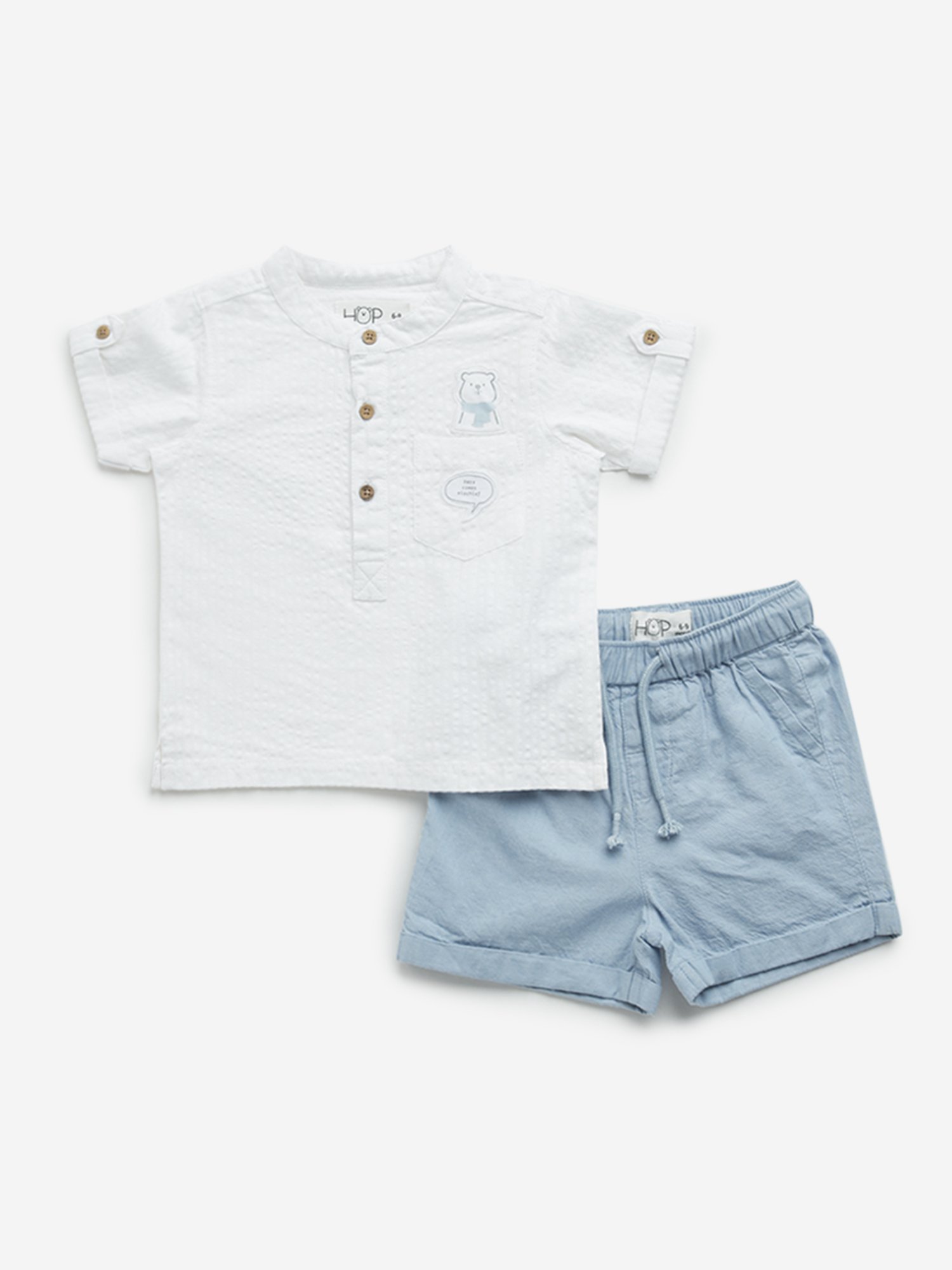 HOP Baby by Westside Light Blue Cotton Shirt and Shorts Set