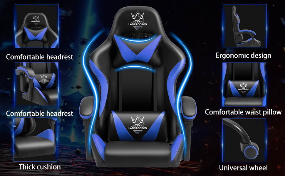 Labradores Gaming Chairs Ergonomic Office Chair Computer Game Recliner High-Back Racing Style Desk Chair Adjustable Backrest and Seat Height Swivel Rocker Headrest and Lumbar (Black/Red)