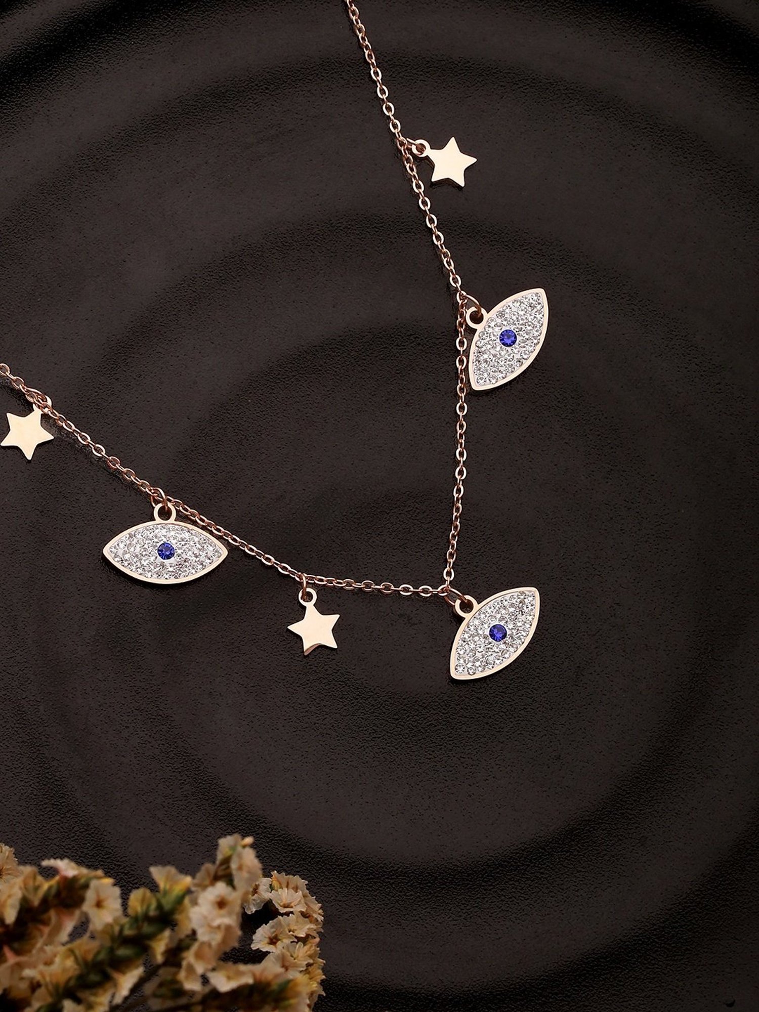 Aatmana Rose Gold-Plated CZ Studded Evil Eye & Star Chain