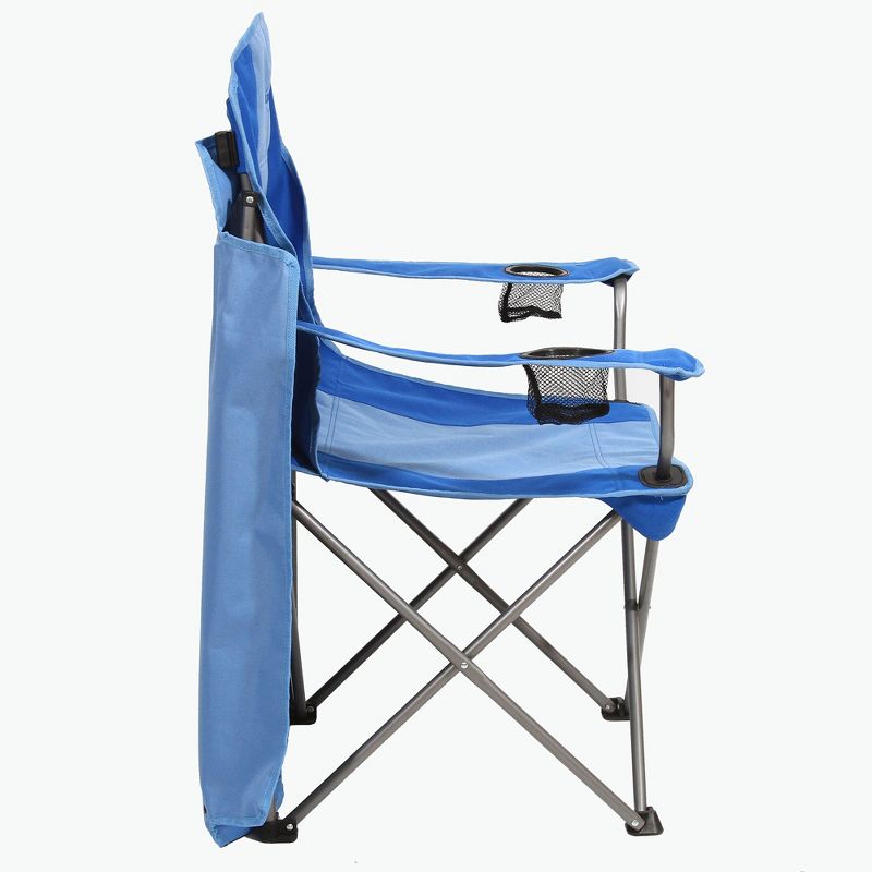 Kamp-Rite KAMPCC466 Outdoor Camping Furniture Beach Patio Sports Folding Quad Lawn Chair with Shade Canopy and Cup Holders, Blue