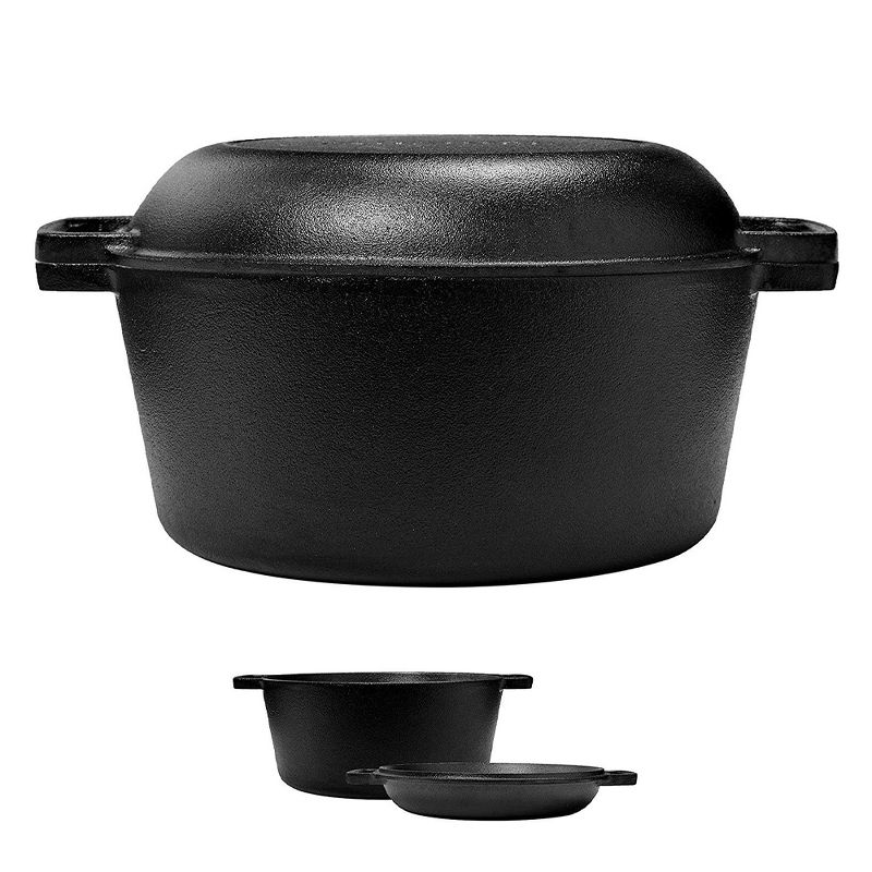 Cuisinel C5QT-DDO Heavy Duty Pre Seasoned Cast Iron Skillet & Double Dutch Oven Set, Black