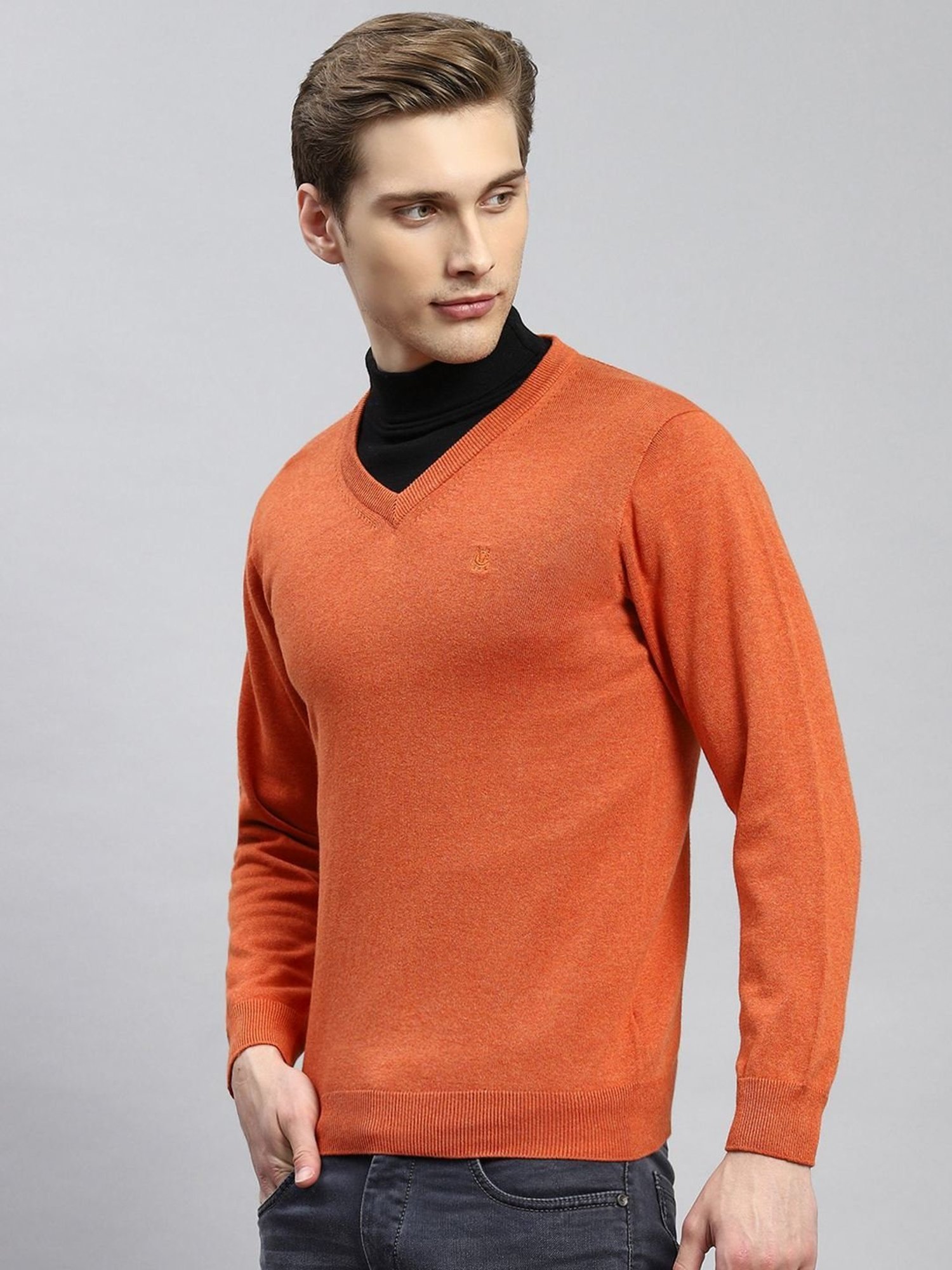 Monte Carlo Orange Cotton Regular Fit Sweater