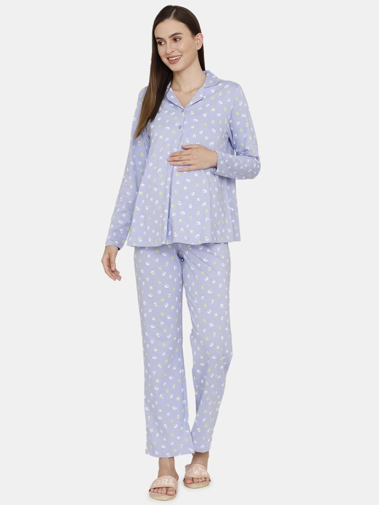 Zivame Lavender Printed Maternity Sleepwear