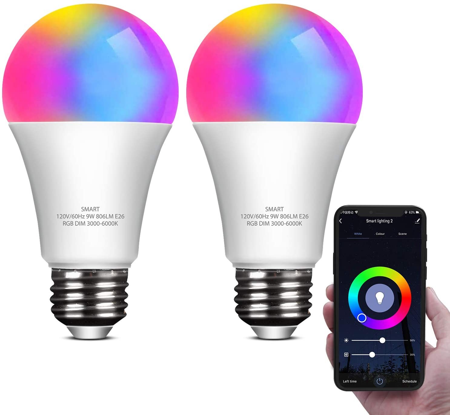 Smart Light Bulbs, Alexa Light Bulb, Smart Bulbs that Work with Alexa & Google Assistant, WiFi Light Bulbs A19 Daylight (5000K) No Hub Required, 800LM 60W Equivalent High CRI>90, 2 Pack