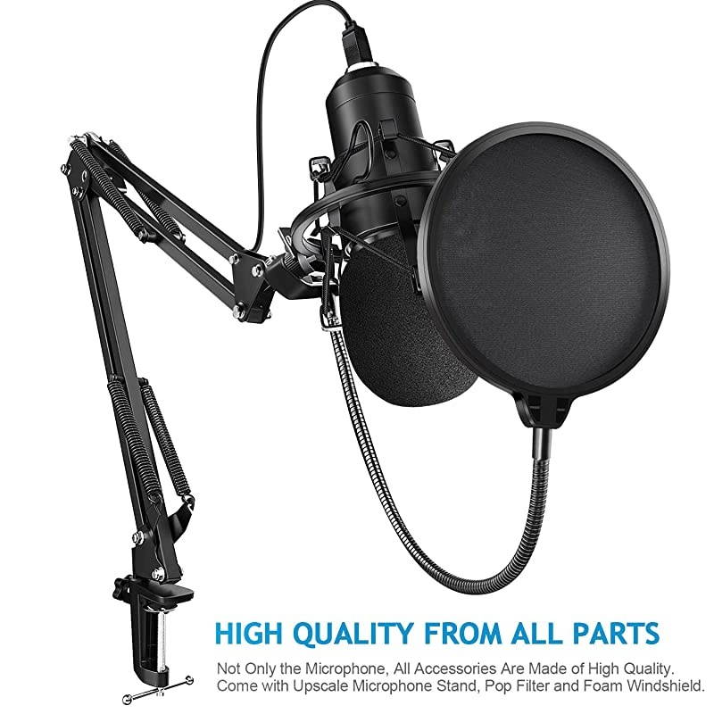 USB Microphone Kit 192KHZ24BIT Plug amp Play Computer PC Microphone Studio Streaming Cardioid Mic with Boom Arm Shock Mount Pop Filter for Recording Broadcasting YouTube Gaming Voice