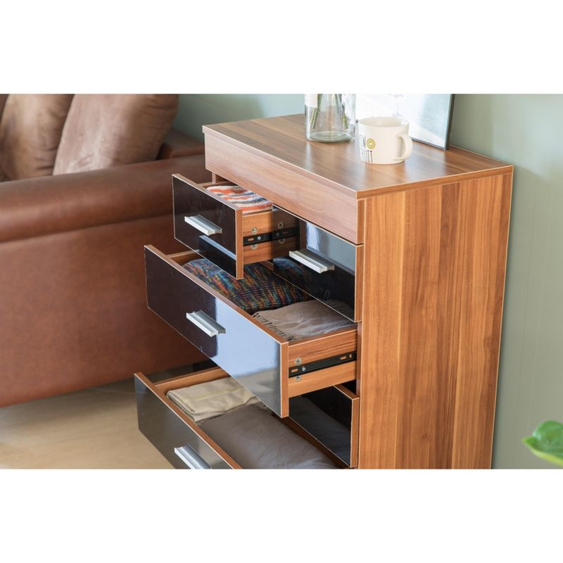 Basicwise Modern Wooden Chest with 4+2 Drawers, Natural and Black