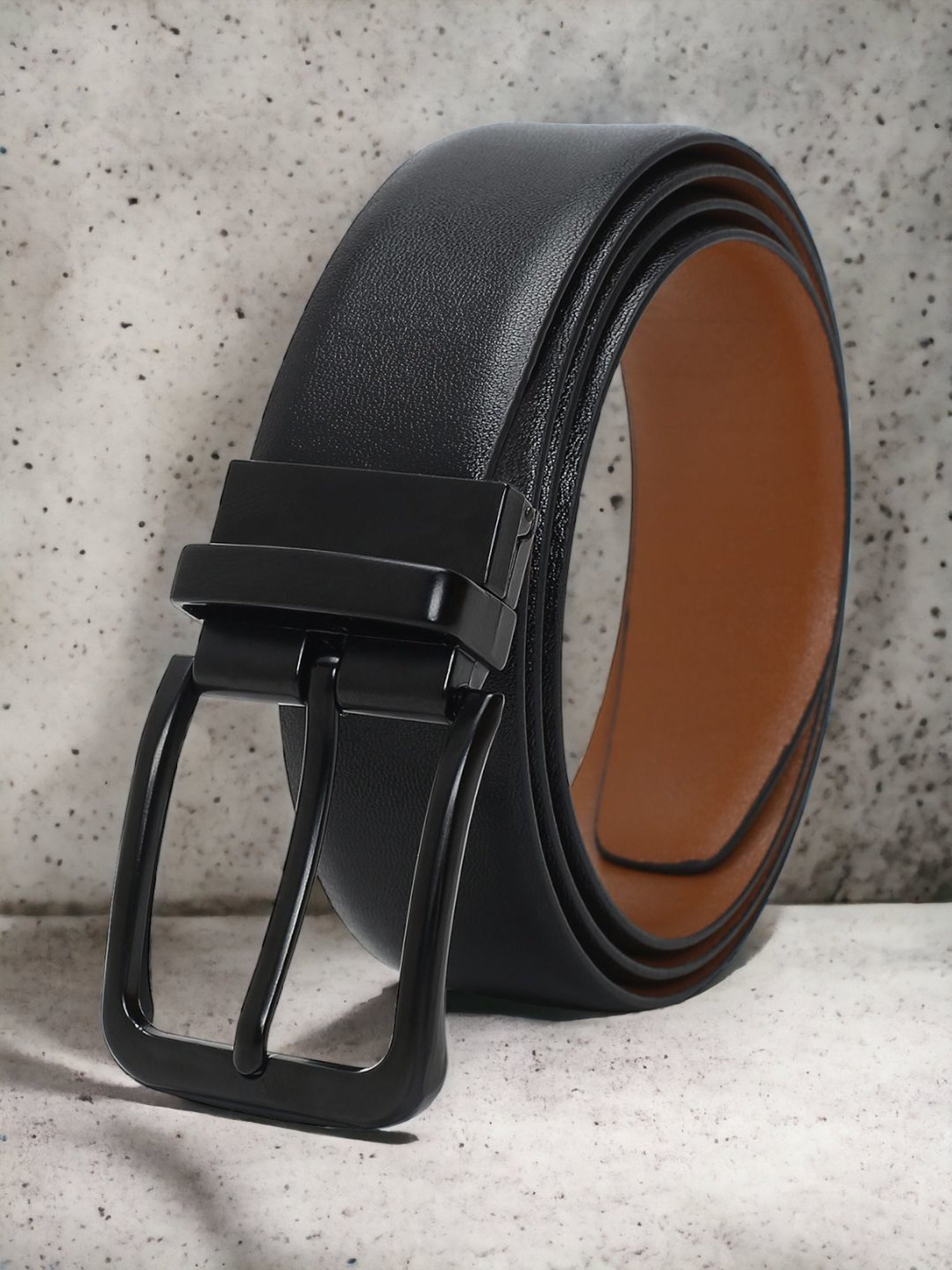 Crusset Black Leather Formal Belt for Men