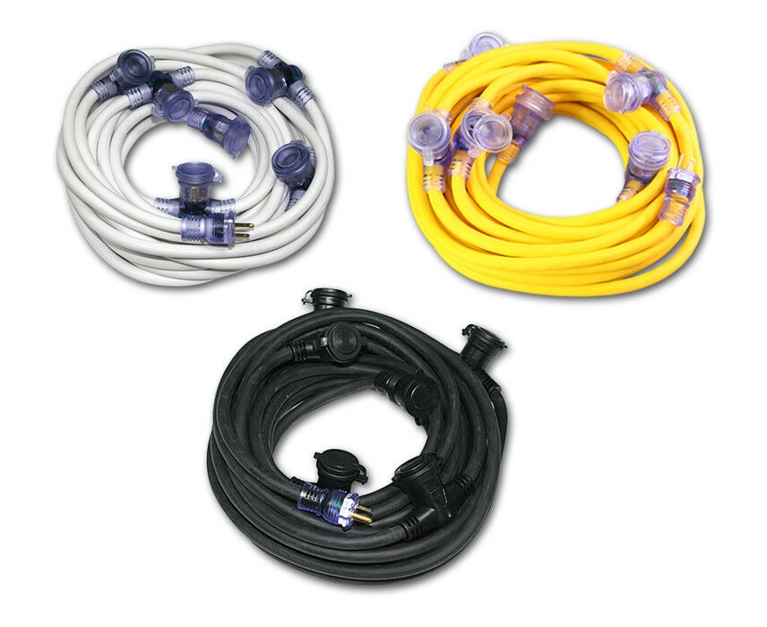 Century 50' ProCap Multi-Outlet STW Ext Cord Black Stage Lighting D12422050