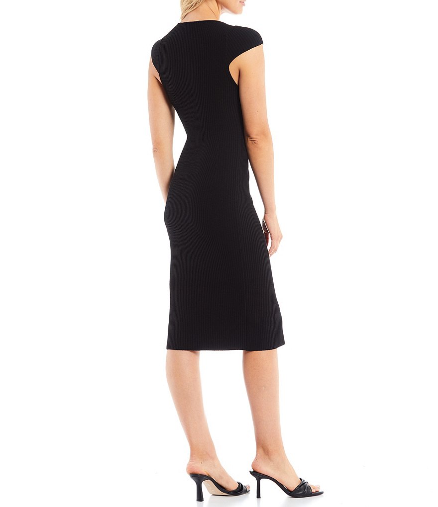 French Connection Simona Scoop Neck Cap Sleeve Front Slit Bodycon Knit Dress