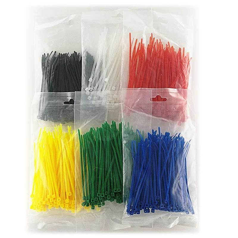 Multi Color Zip Ties Small Self Locking Nylon Ties Assorted 6 Colors GreenYellow Black White Blue Red 4 Inch for CraftsBulk 600 Pack