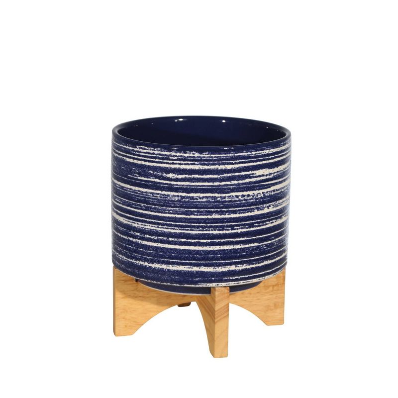 9.25" Ceramic Planter on Stand Blue - Sagebrook Home