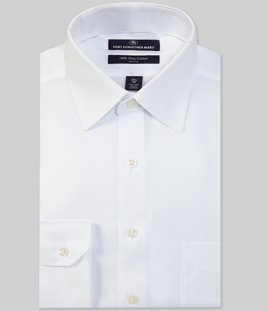 Hart Schaffner Marx Non-Iron Classic Fit Spread Collar Basket Weave Solid Dress Shirt