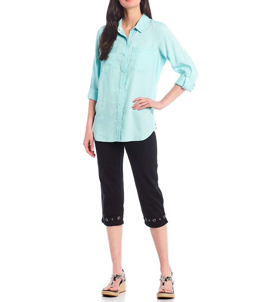 Intro Rose Tummy Control Grommet Hem Embellished High Rise Pull-On Capri Pants