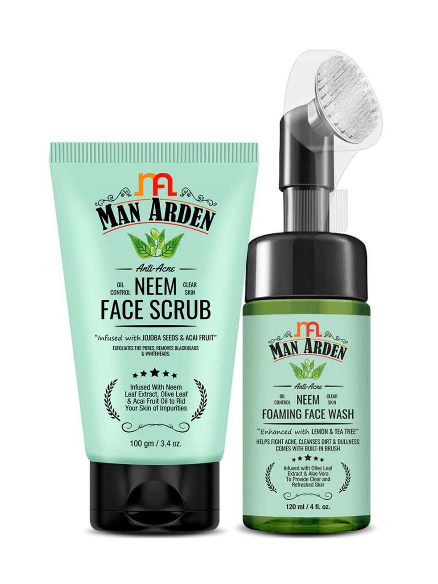 Man Arden Anti Acne Neem Foaming Face Wash with Brush & Face Scrub