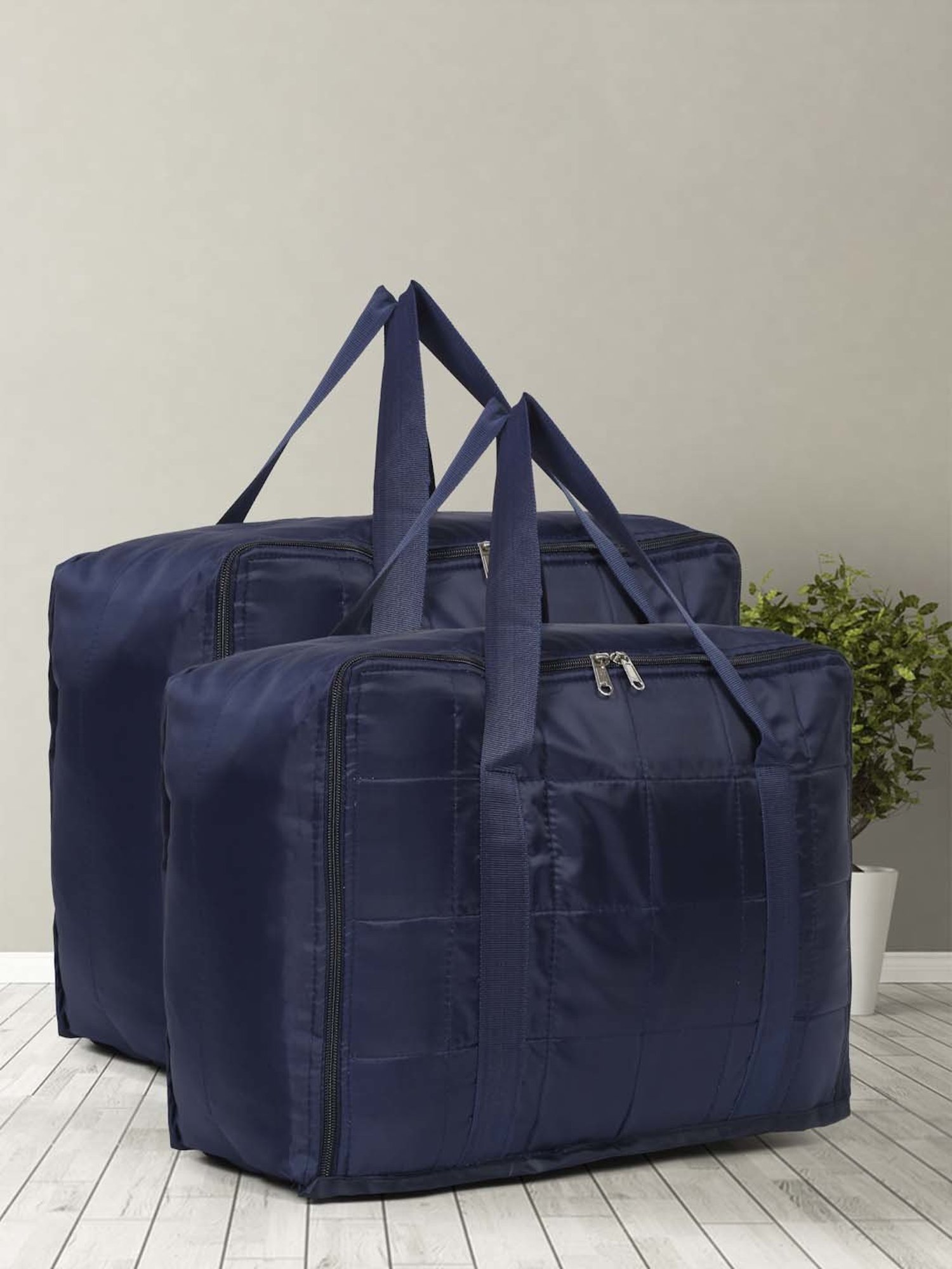 HOSTA HOMES Black Pvc Parachute Material Zipper Bag - Set of 2