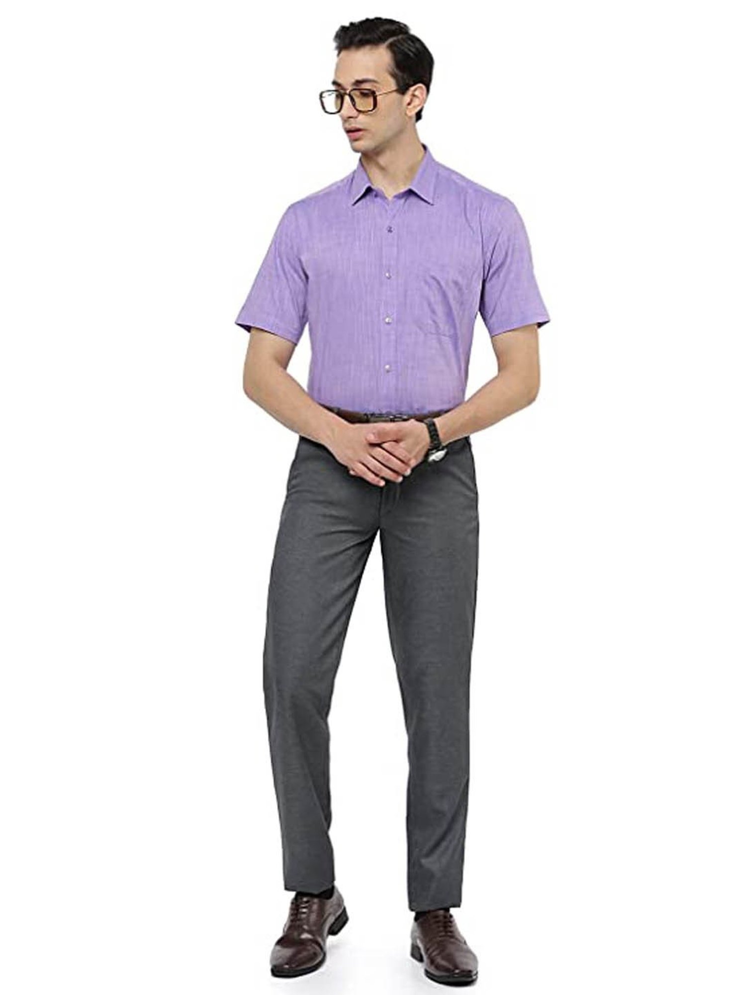 Ramraj Purple Cotton Slim Fit Self Pattern Shirt