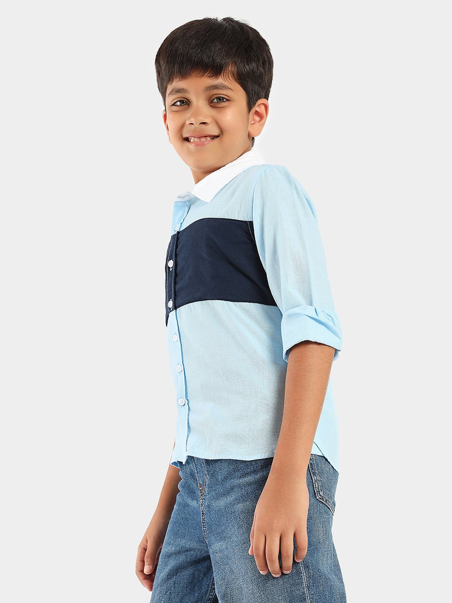 LilPicks Kids Blue Color Block Shirt