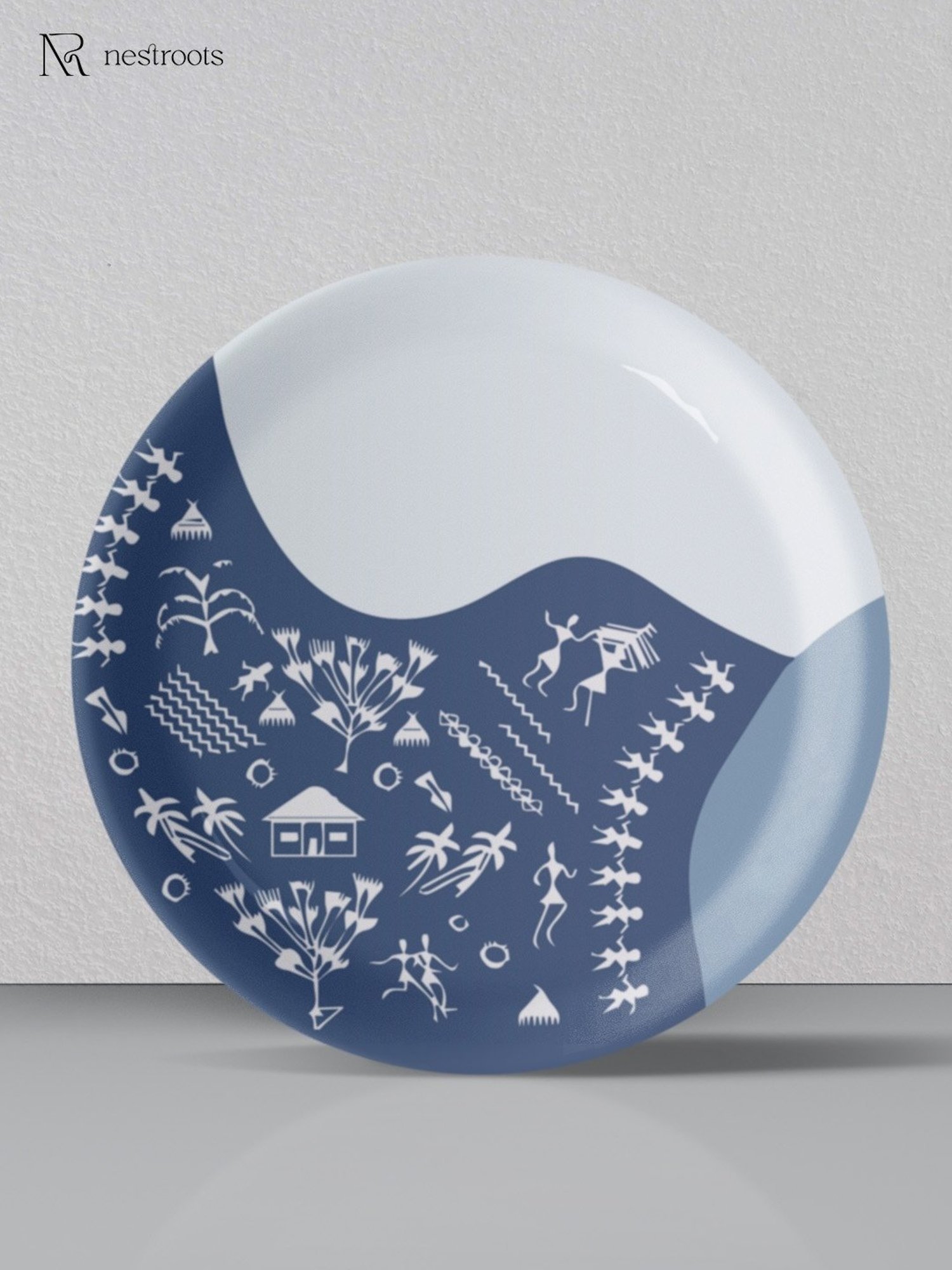 Nestroots Modern Warli Floral Multicolor Porcelain Wall Plate