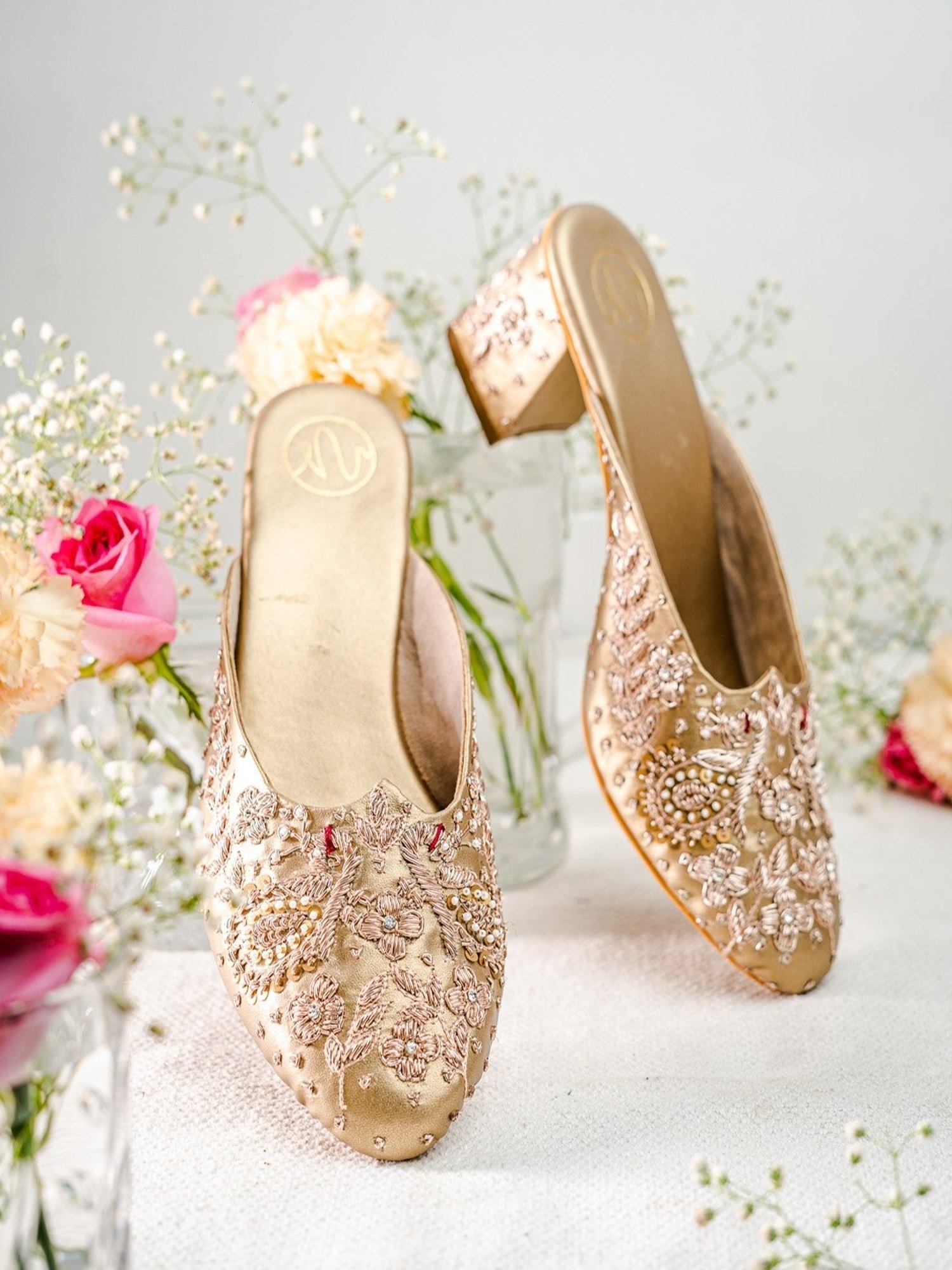 NR by Nidhi Rathi Women's Golden Mule Shoes