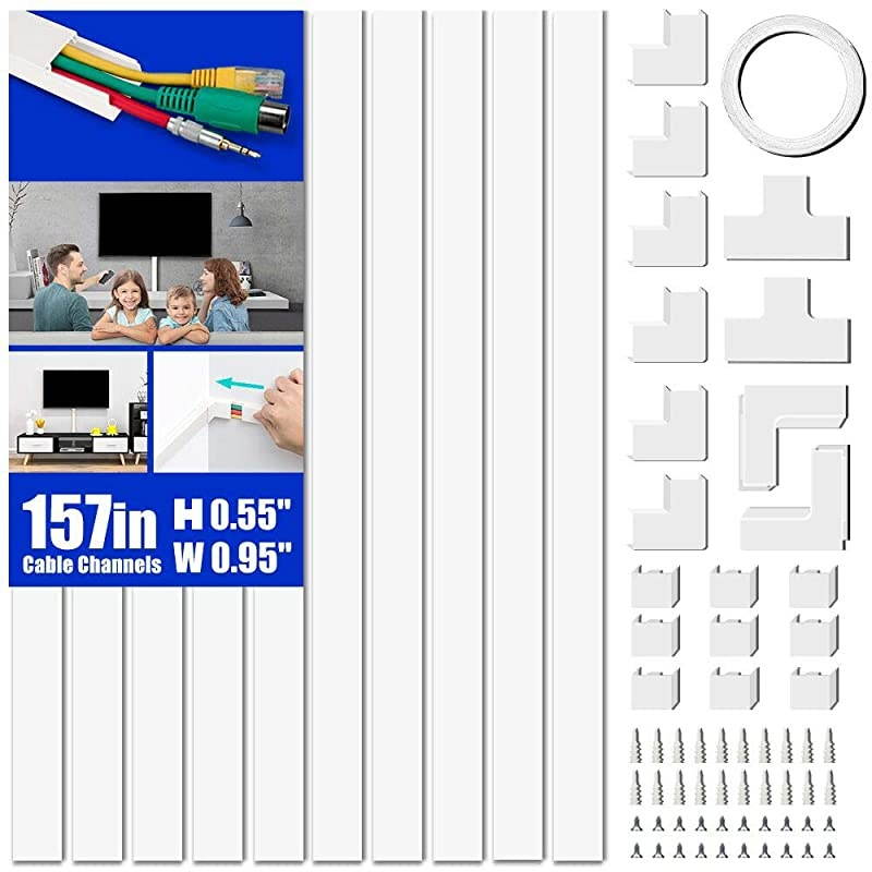 Cover Raceway Kit 157quot Cable Cover Channel Paintable Concealer System Cable Hider Wires Hiding Wall Mount TV Powers s in Home Office 10X L157in X W095in X 055in