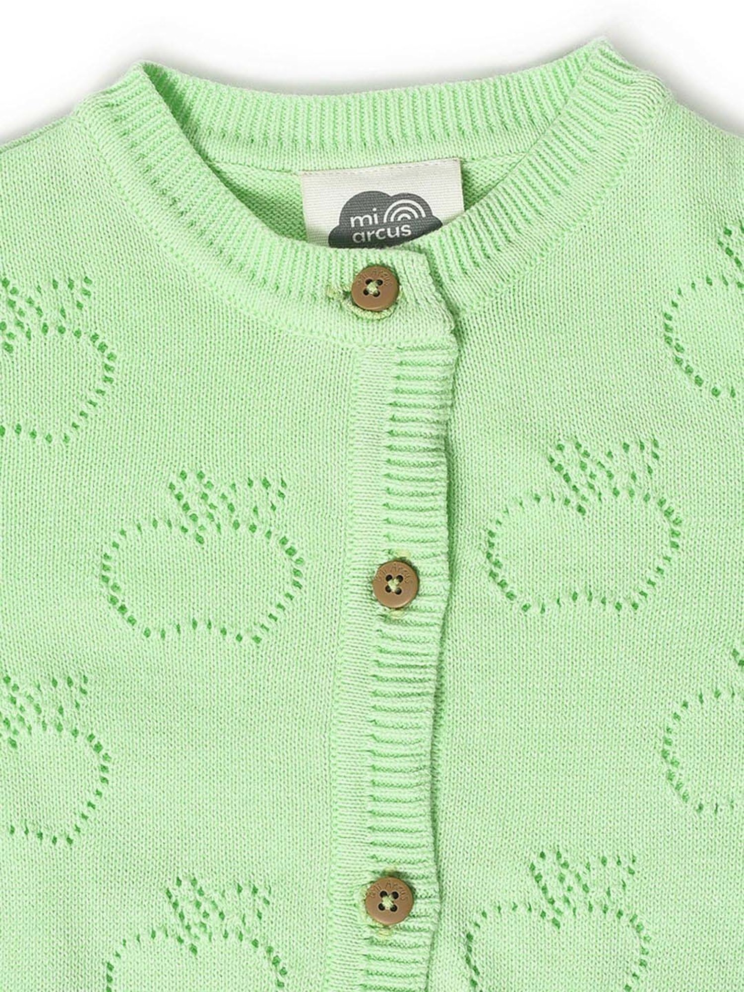 MiArcus Kids Green Cotton Cut Work Full Sleeves Cardigan