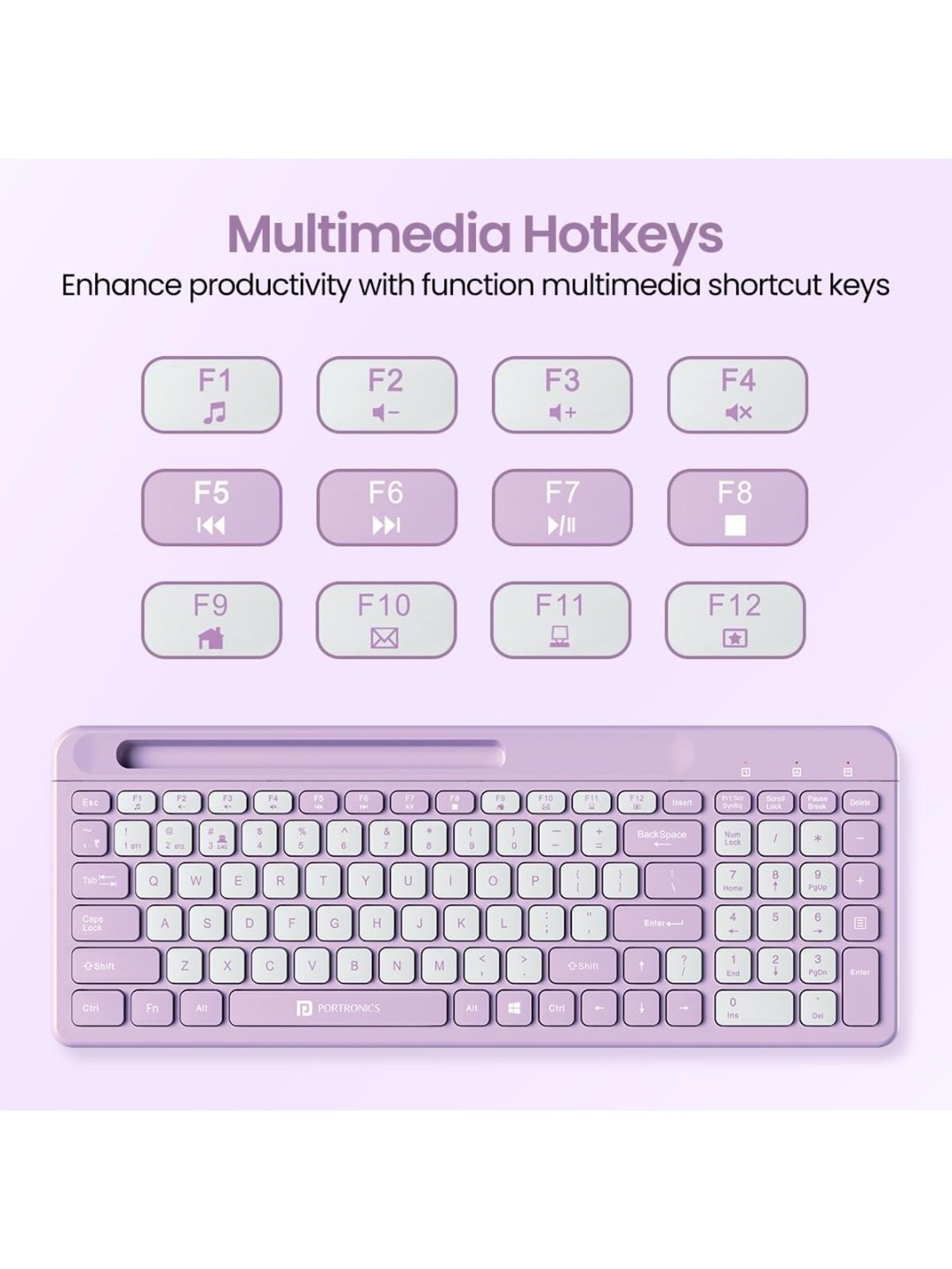 Portronics Bubble Square Wireless Keyboard (Purple)