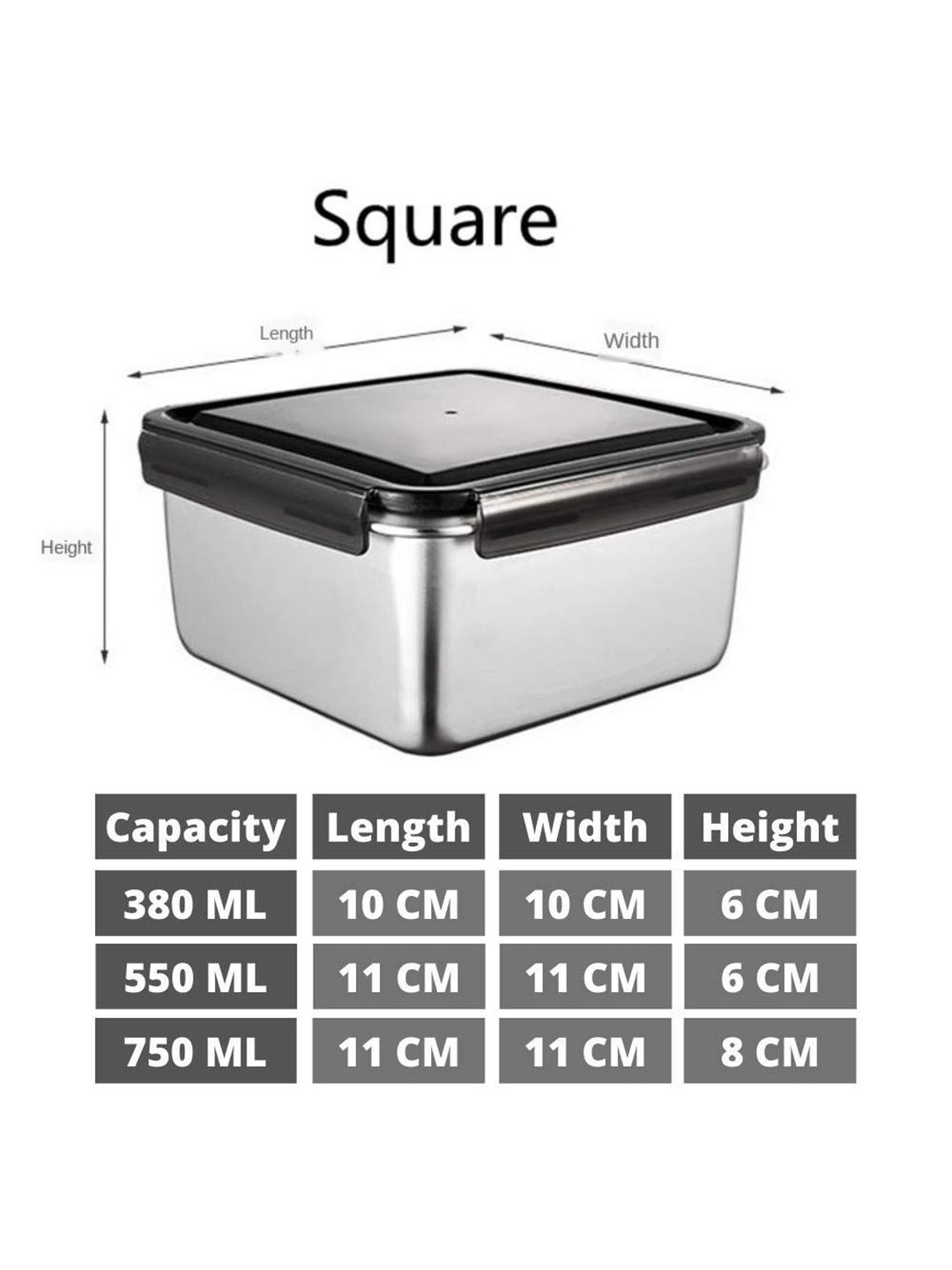 Femora Silver Steel Containers with Lid (750 ml) - Set of 2