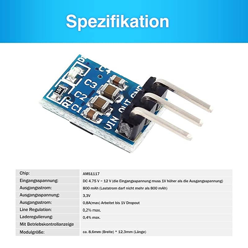 Buck Converter,  5PCS AMS1117-3.3V Voltage Regulator DC to DC Step-Down Power Supply Module 3 Pins 4.75V-12V to 3.3V Voltage Linear Regulator Stabilizer Step Down Buck Module 800mA
