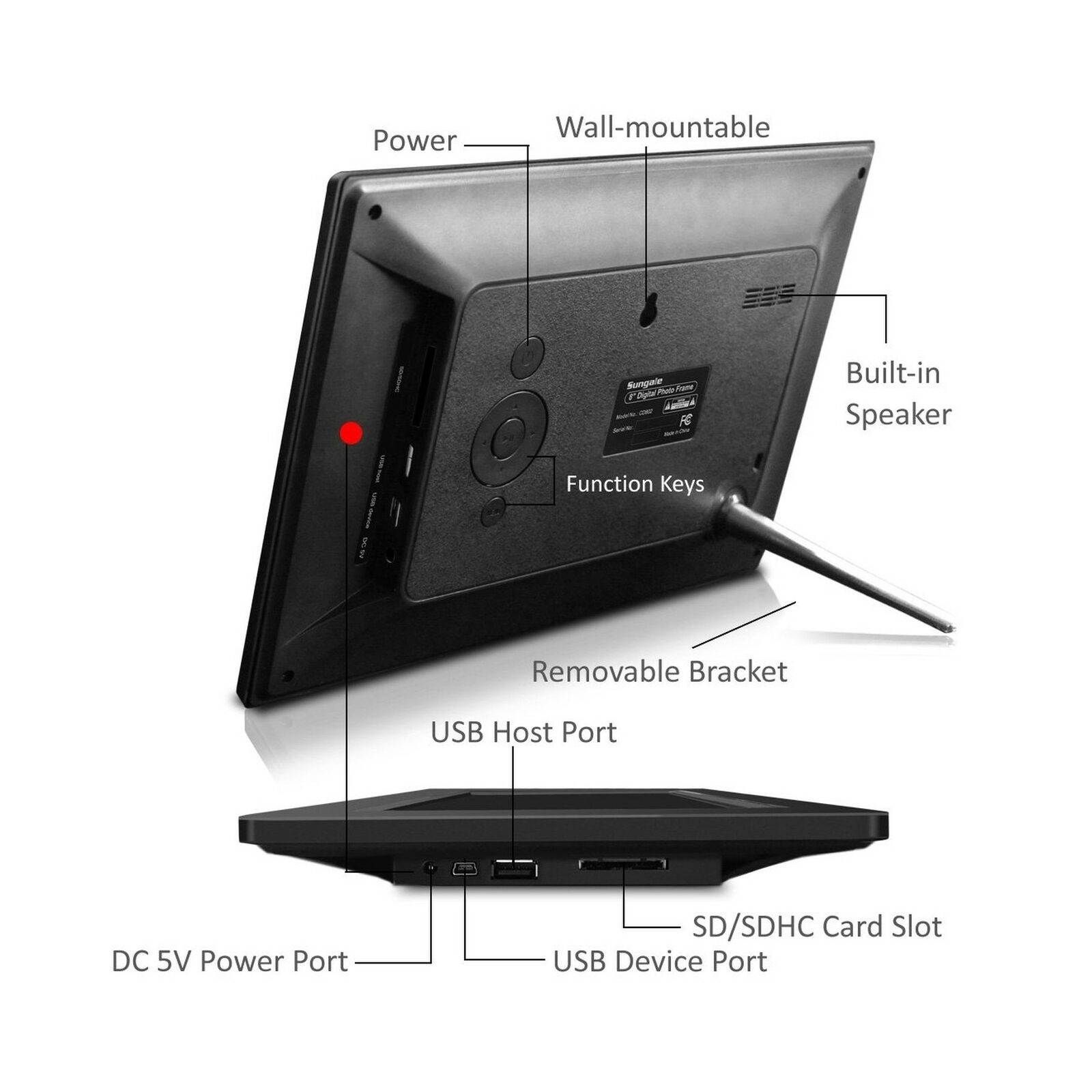 Ultra Slim 8 inch Digital Photo Frame Remote Control, 4GB Internal Memory, Au...