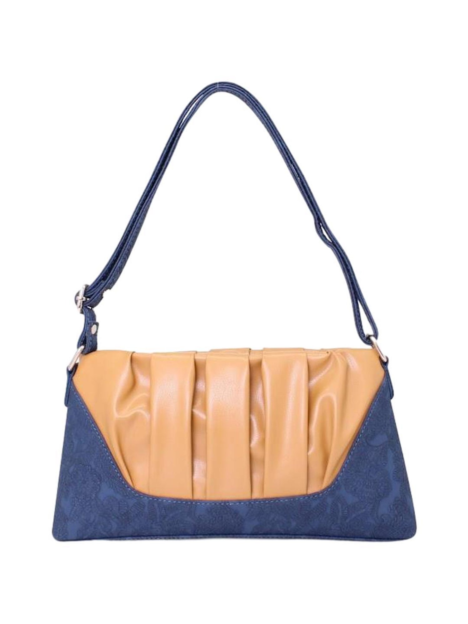 THE HOLISTIK Ishante Navy Blue & Tan Textured Medium Sling Handbag
