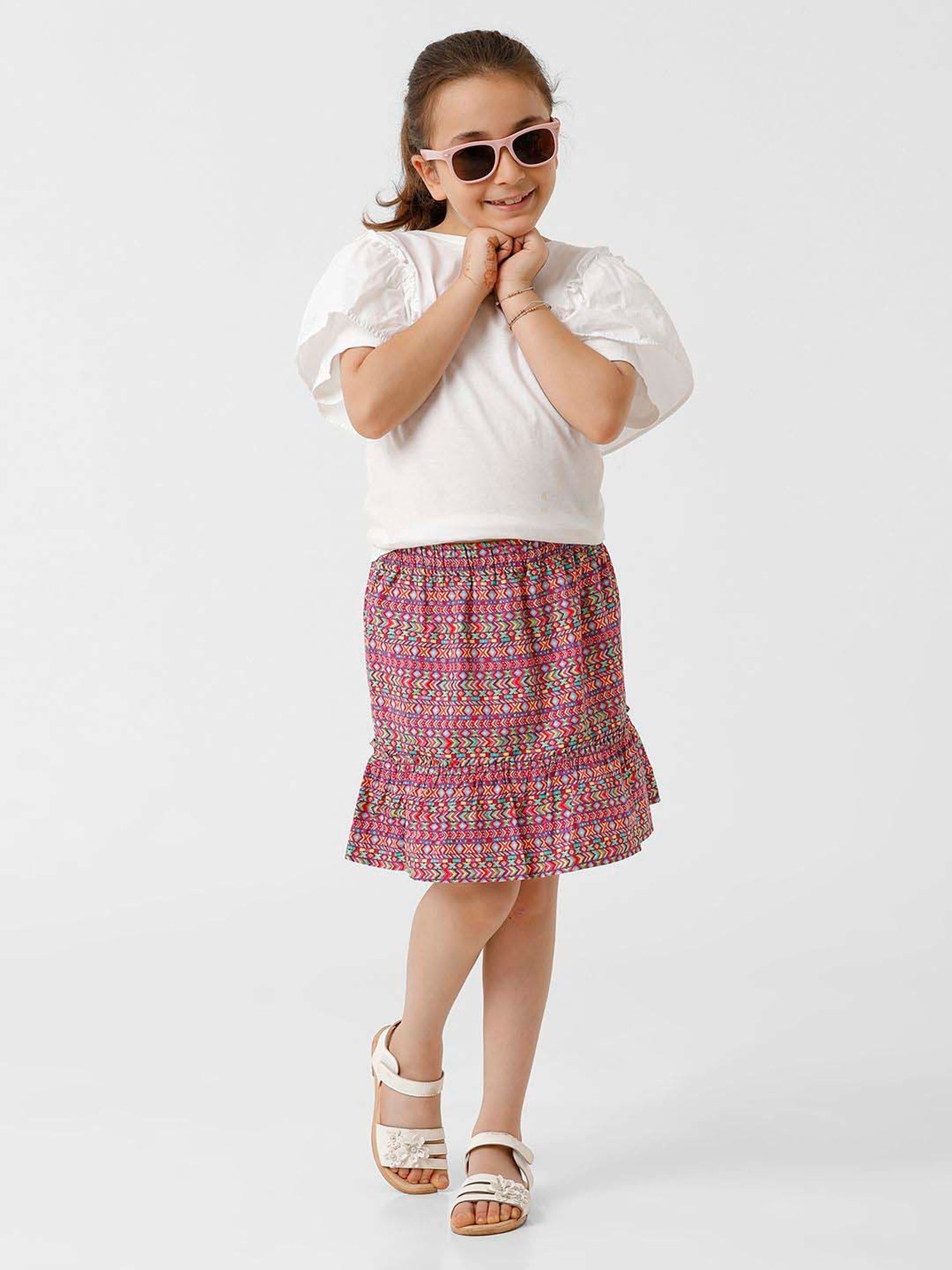 Angel & Rocket Kids Pink Floral Print Skirt