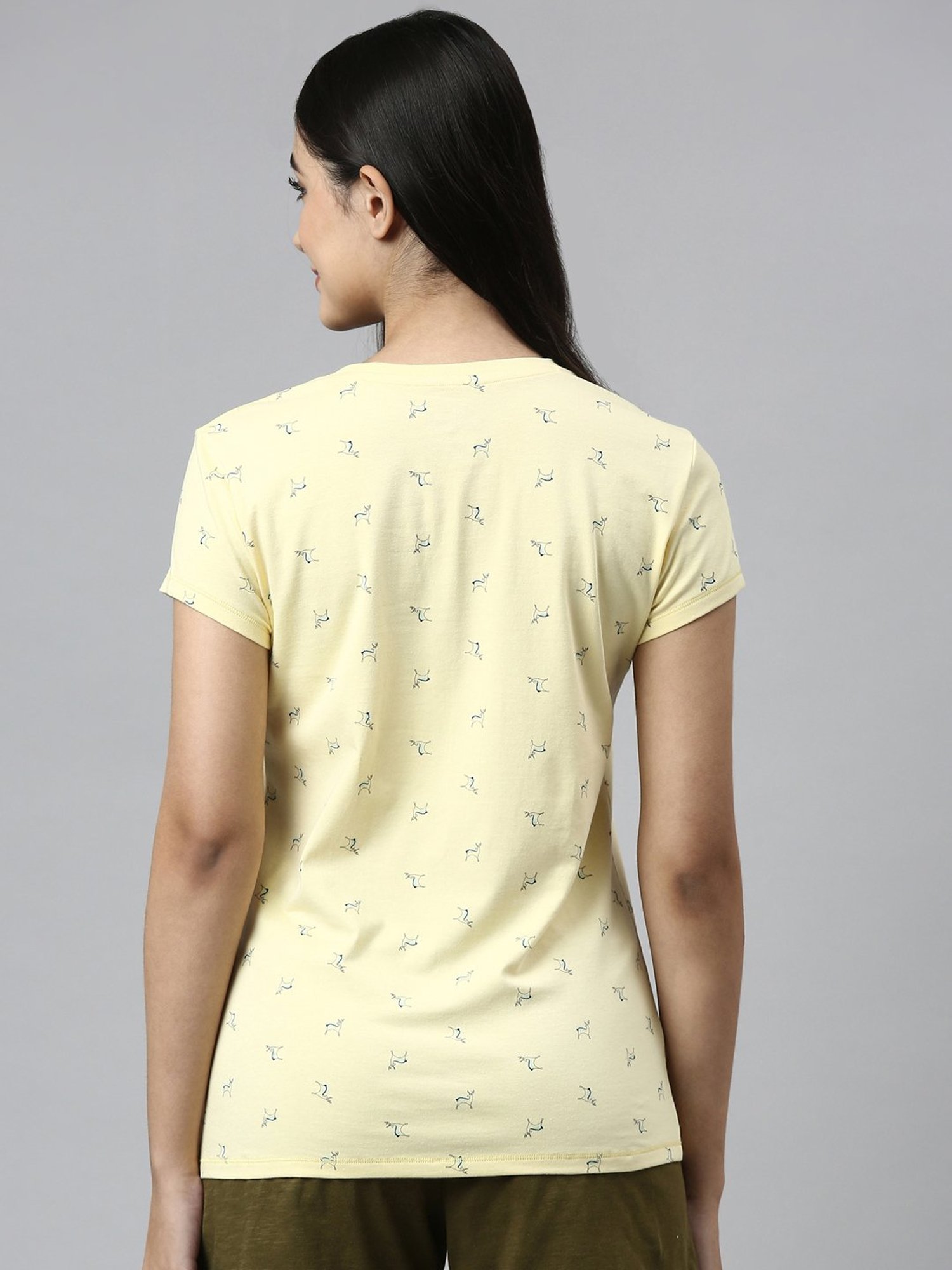 Enamor Banana Yellow Cotton Printed T-Shirt