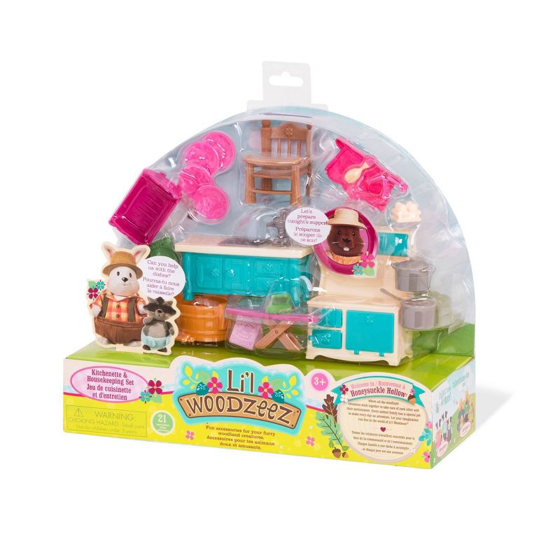 Li'l Woodzeez Miniature Furniture Playset 21pc - Kitchenette & Housekeeping Set